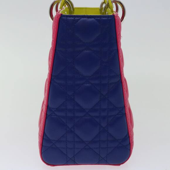 DIOR Lady DIOR Canage Hand Bag Lamb Skin Blue Pink - Picture 3 of 14